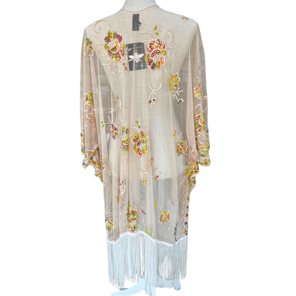 NWT Antthony Sheer Kimono with Multicolor Embroidery and Sequins - Picture 4 of 9